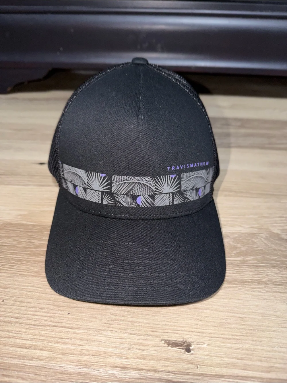 TravisMathew Black Trucker Hat Tropical Print Mesh Snapback Cap